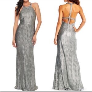 ADRIANNA PAPPEL NWT Crinkle Metallic Beaded Maxi Dress size 16